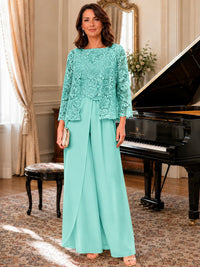 Elegant 3-Piece Chiffon Mother of the Bride Pantsuit with Floral Applique Jacket