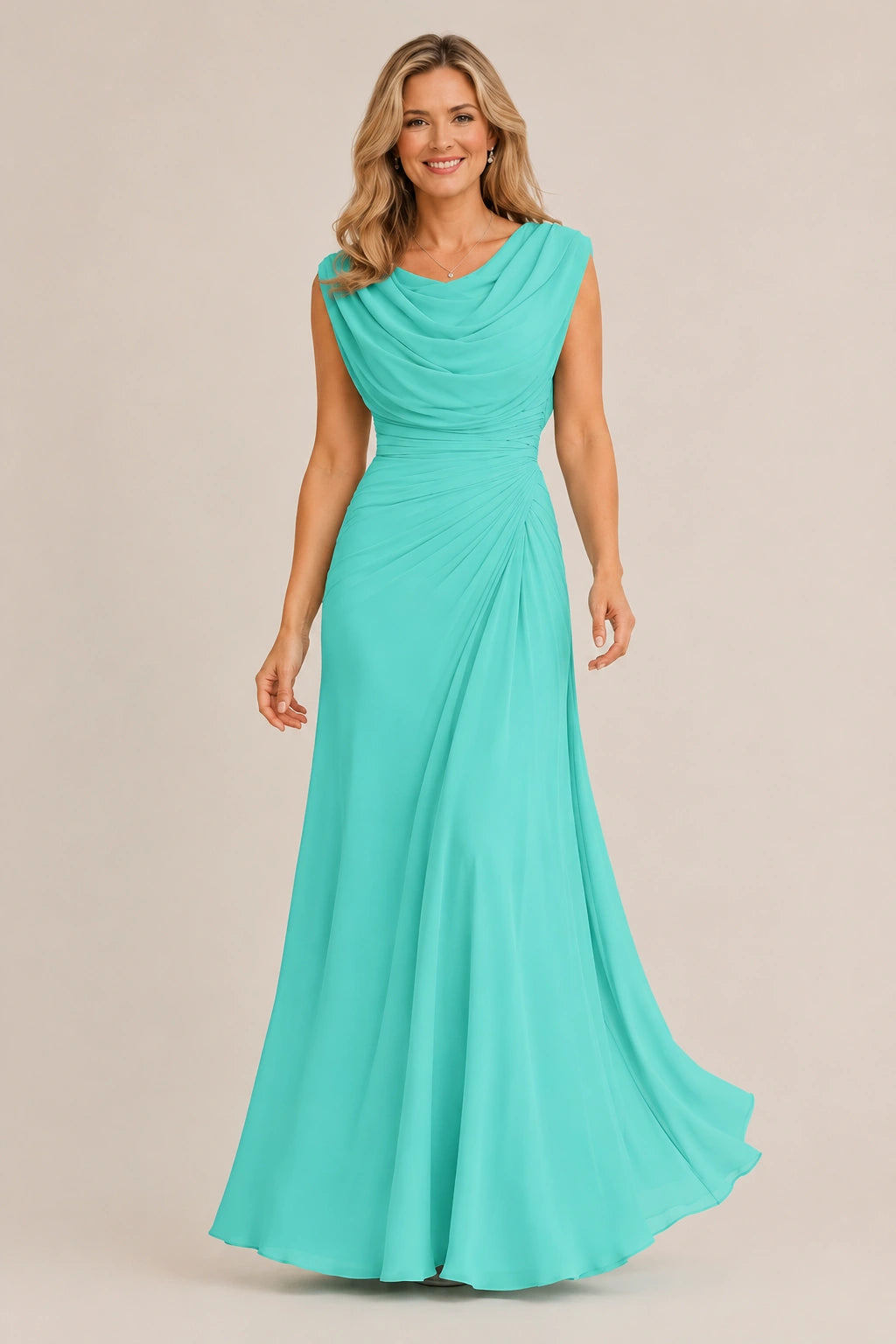 Cowl Neck Ruched Chiffon Mother of the Bride Dress