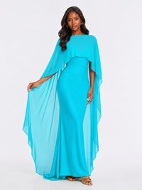 Satin Cape Prom Dresses Meramid Maxi Dress