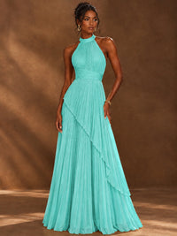 Wrap Pleated Prom Dress Halter A-line Chiffon Formal Wedding Dress