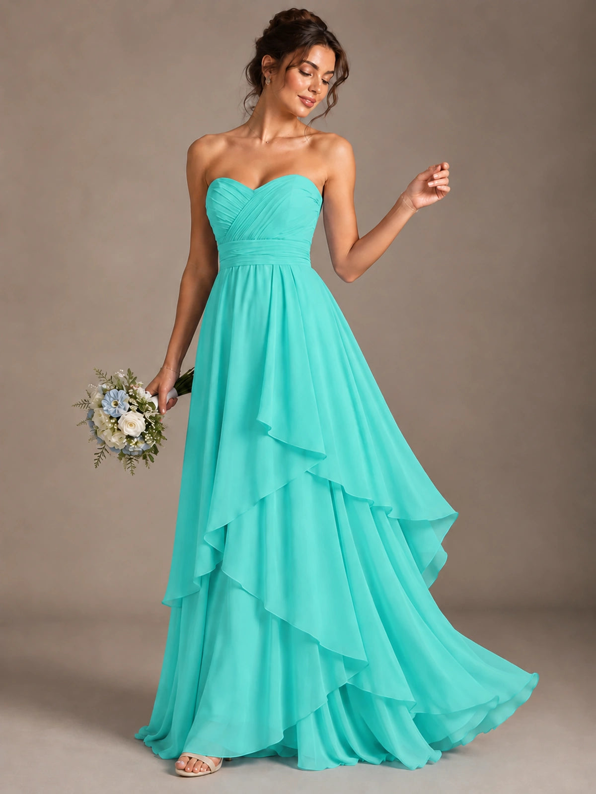 Strapless Ruffle A-Line Maxi Dress