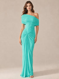 Elegant Draped Off Shoulder Ruched Mermaid Chiffon Formal Evening Gown
