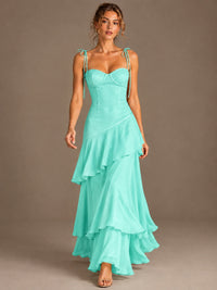 Spaghetti Strap Tiered Ruffles Chiffon Prom Dress