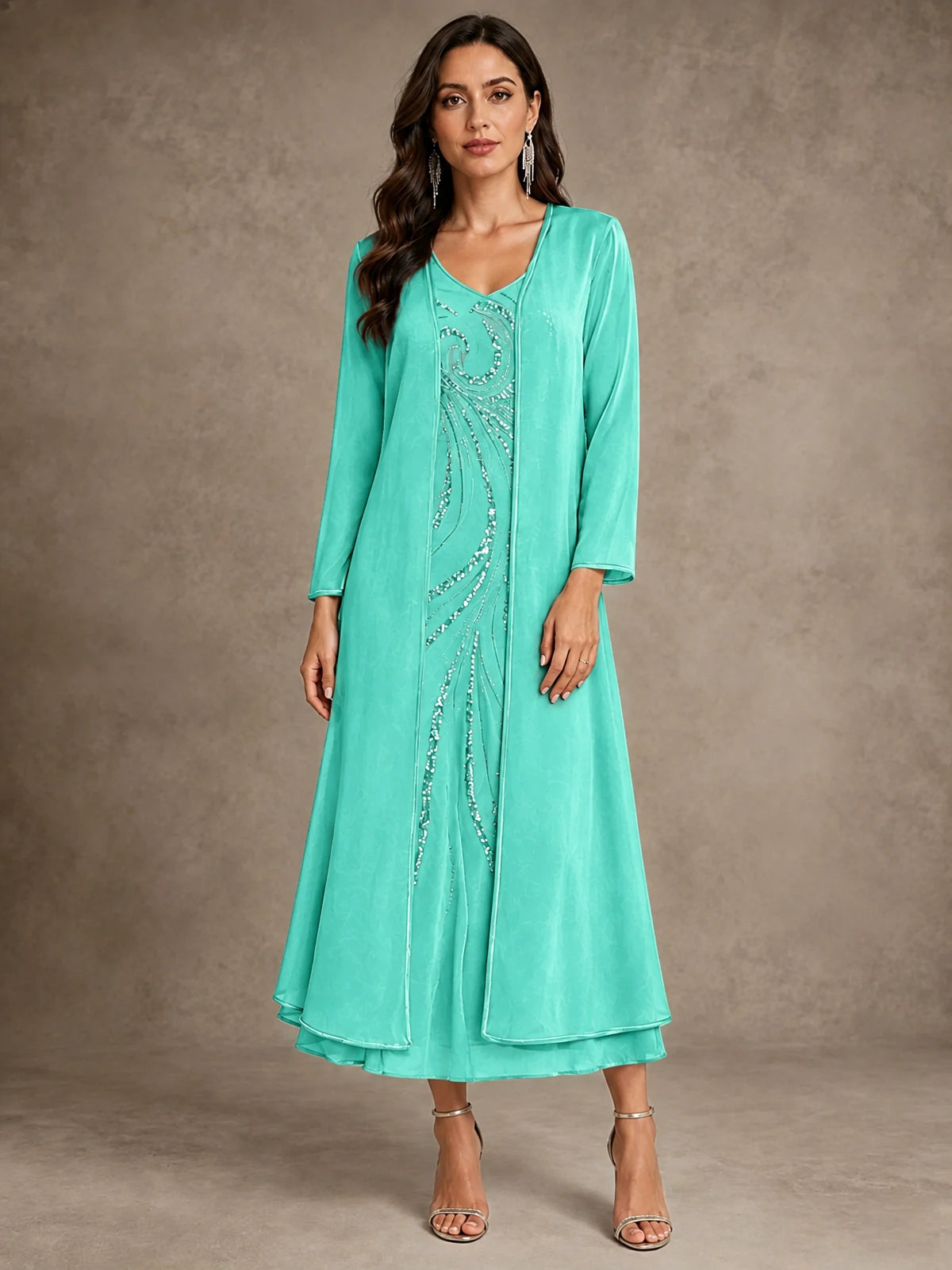 Sequin Chiffon Mother of the Bride Dress with Jacket