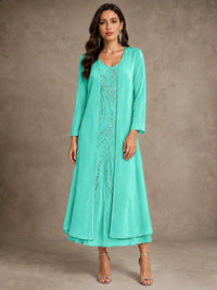 Sequin Chiffon Mother of the Bride Dress with Jacket