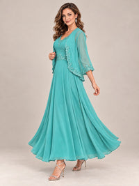 Dusty Blue Floral Lace Chiffon Mother of the Bride Dress with Jacket