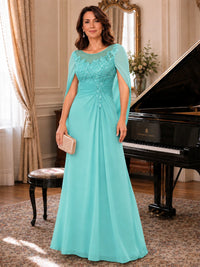 Elegant Applique Chiffon Mother of the Bride Dress with Cape Sleeves