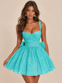 Sweetheart Glitter Tulle Puffy Mini Dress with Bow