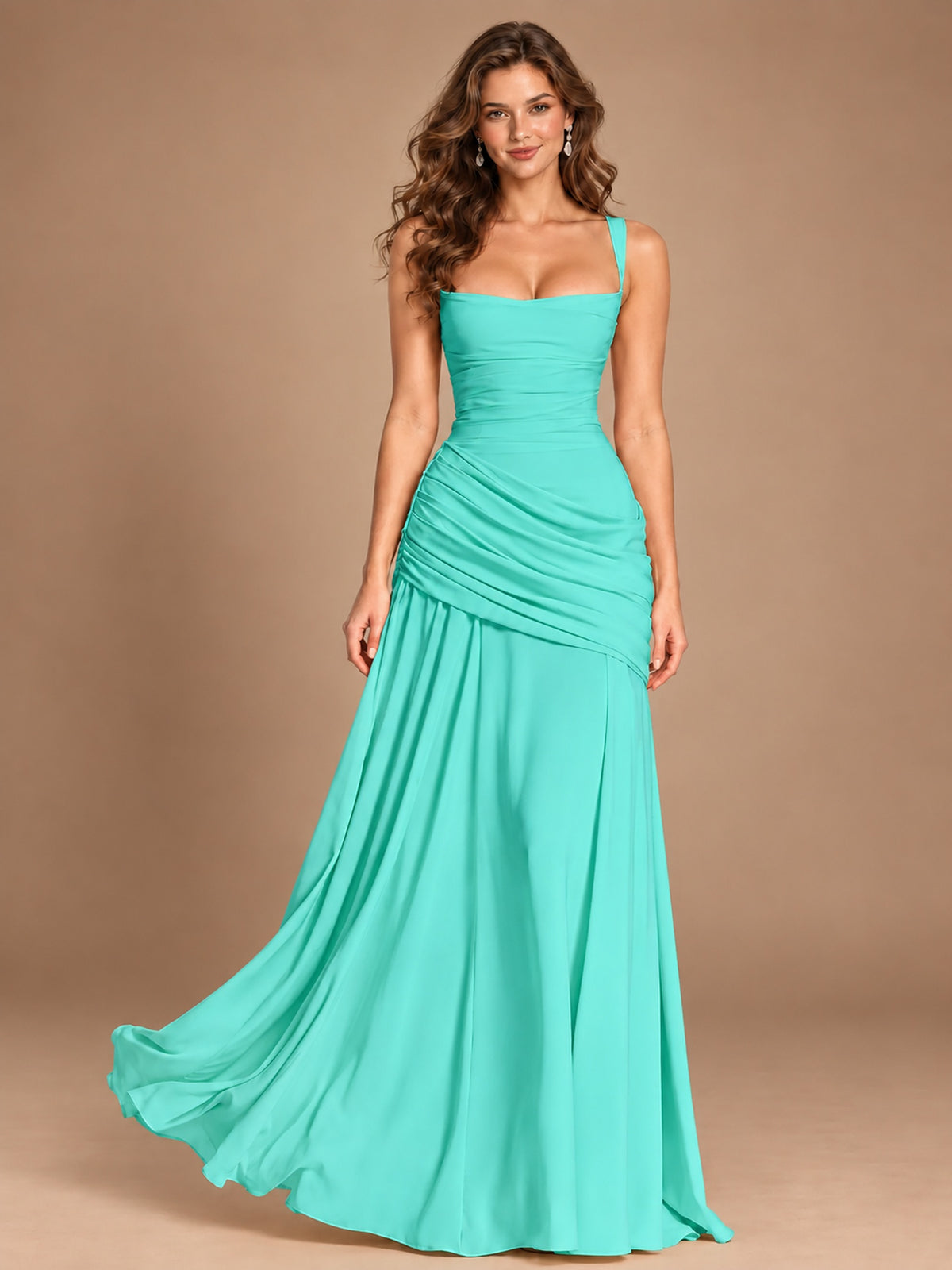 Butter Yellow Square Neck Ruched A-Line Prom Dress