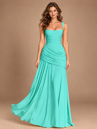 Butter Yellow Square Neck Ruched A-Line Prom Dress