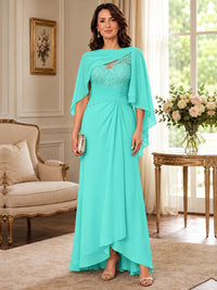 Elegant Chiffon Mother of the Bride Dress with Lace Applique and Cape Sleeves