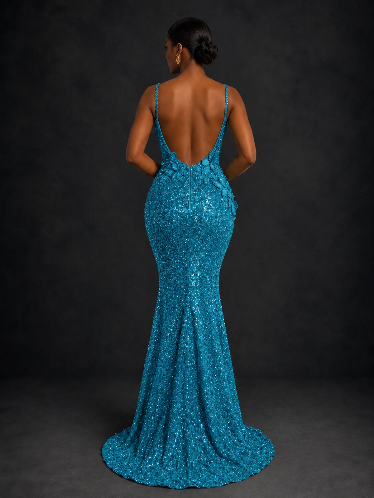 Sequin Mermaid Prom Dress with Floral Applique