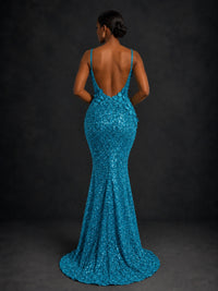 Sequin Mermaid Prom Dress with Floral Applique