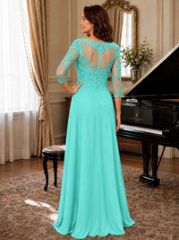 A-Line Chiffon Mother of the Bride Dress with Floral Applique 3/4 Sleeves