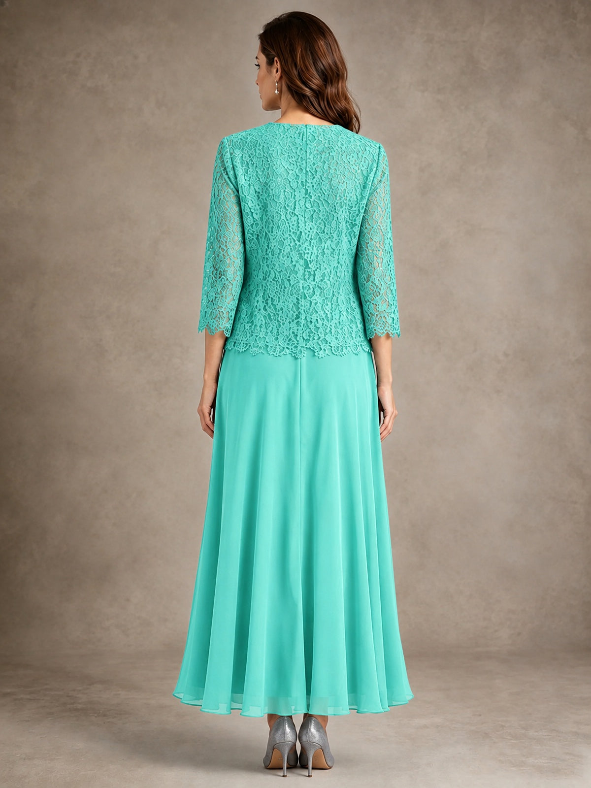 2-Piece Chiffon Mother of the Bride Dress with Lace Jacket