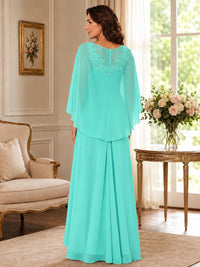 Elegant Chiffon Mother of the Bride Dress with Lace Applique and Cape Sleeves