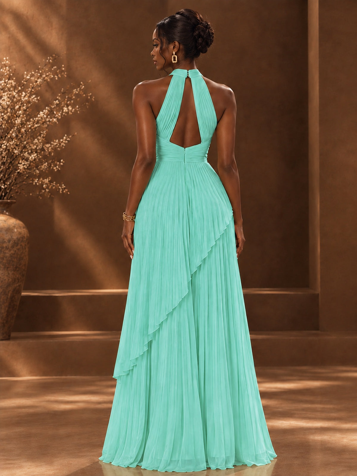 Wrap Pleated Prom Dress Halter A-line Chiffon Formal Wedding Dress