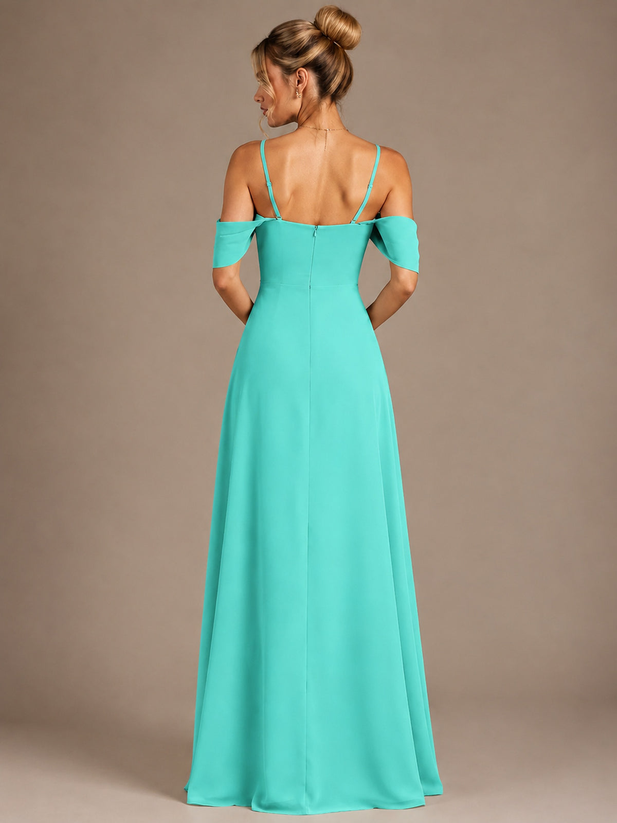 Spaghetti Strap Chiffon Bridesmaid Dress with Ruffles Slit