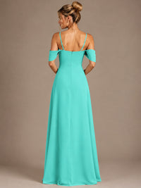 Spaghetti Strap Chiffon Bridesmaid Dress with Ruffles Slit