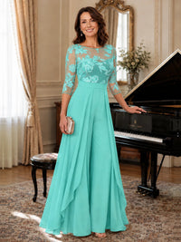 Lace Applique Wide-Leg Chiffon Mother of the Bride Jumpsuit