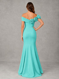Blush Pink Off Shoulder Mermaid Bridesmaid Dress with Floral Rosette