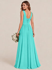 A-line Sleeveless Rucehd Chiffon Bridesmaid Dress with High Slit
