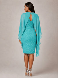 Floral Sheath Mother of the Bride Dress with Cape Overlay