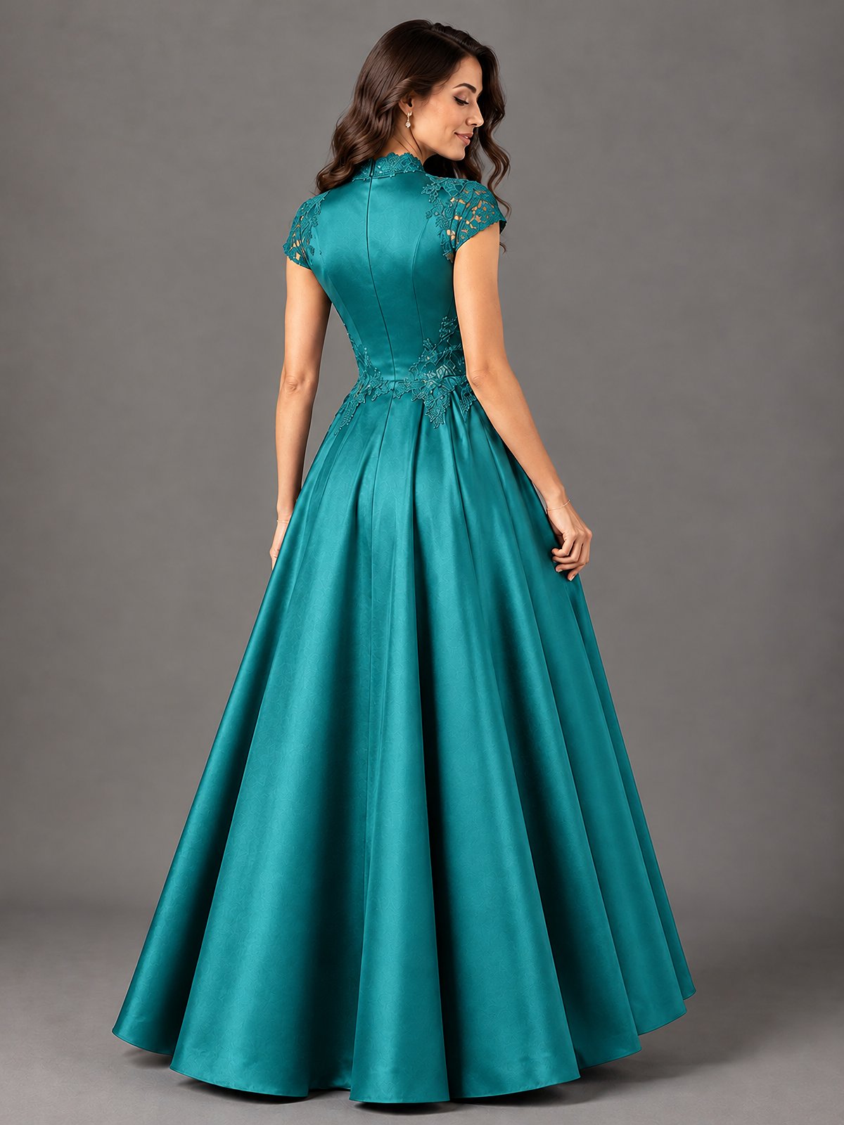 Lace Appliqué A-Line Satin Maxi Dress