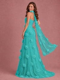Blush Pink Strapless Sweetheart 3D Floral Tulle Mermaid Prom Dress
