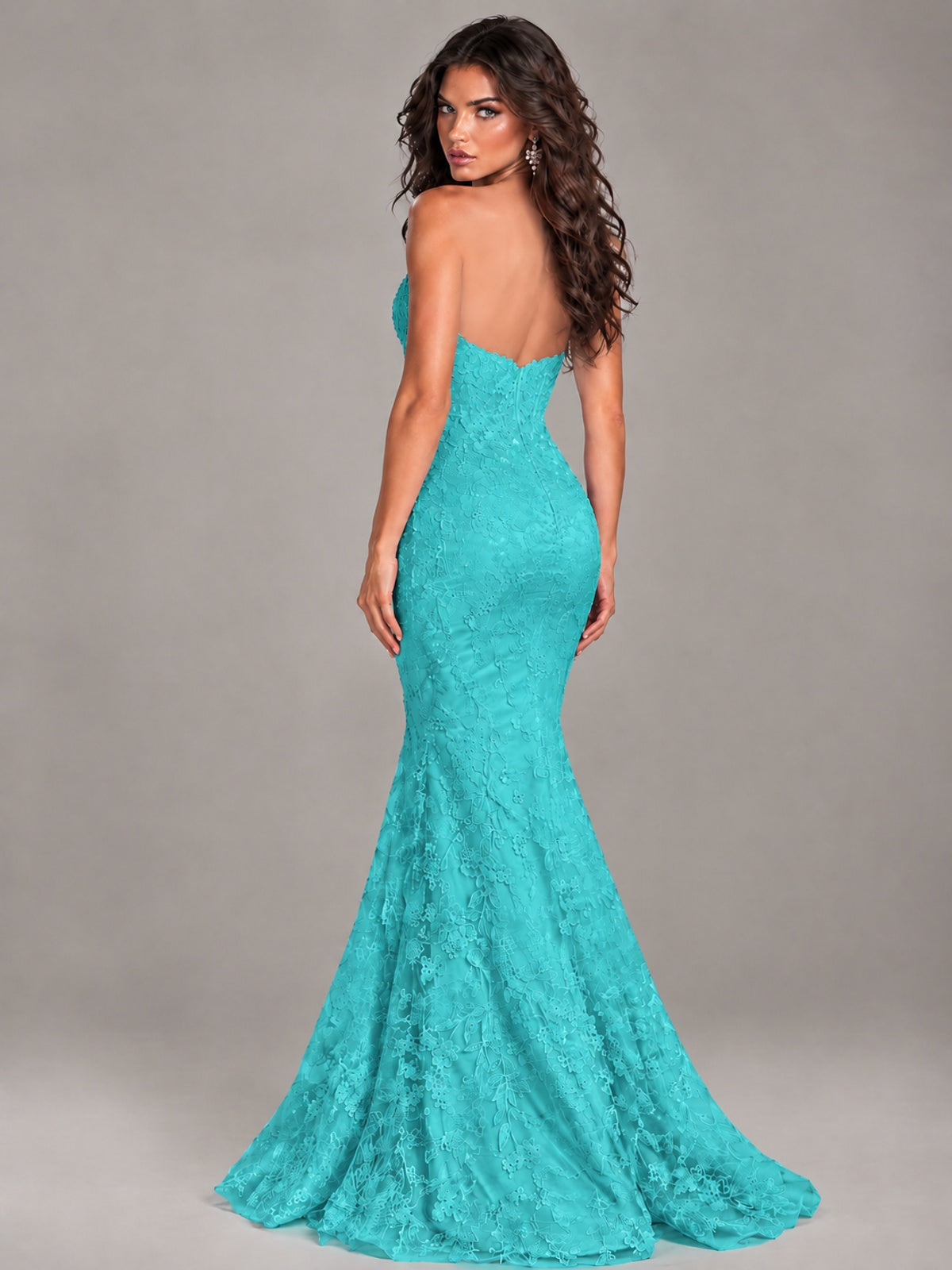 Strapless Corset Mermaid Prom Dress Lace Appliqué Formal Gown