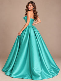 Pink Strapless Corset Satin Prom Derss & Ball Gown with 3D Floral