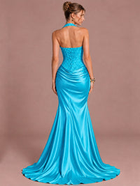 Sparkling Halter Corset Satin Mermaid Prom Dress
