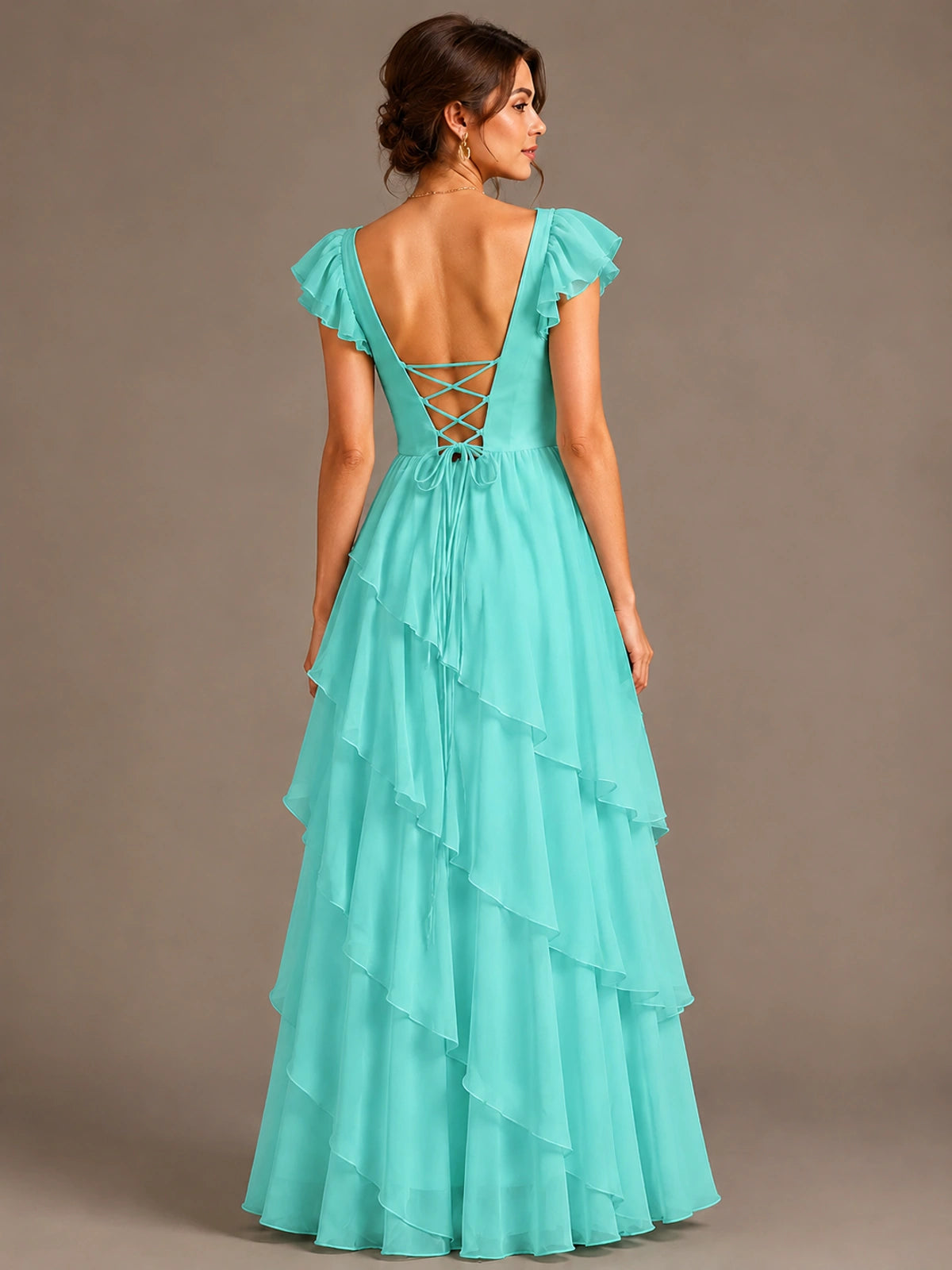 Ruffle Tiered V Neck Maxi Dress