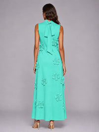 3D Floral Applique High Neck Prom Maxi Dress