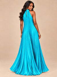 Rust Orange Pleated Halter Neck Maxi Dress
