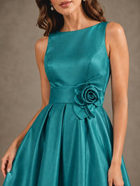 Tea-Length Satin Mother of the Bride Dress with 3D Flower Detail