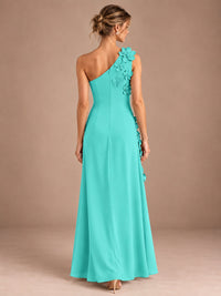 Sage Green One Shoulder Satin Formal Maxi Dress with 3D Floral