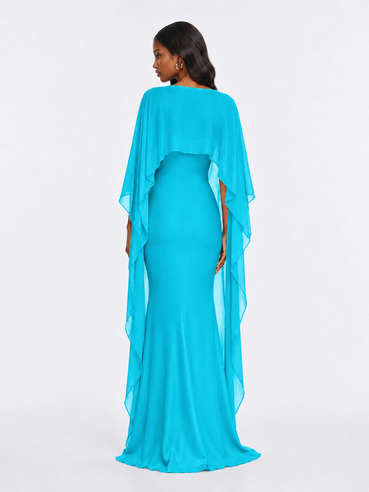 Satin Cape Prom Dresses Meramid Maxi Dress
