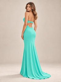 Light Blue Strapless Sweetheart Mermaid Prom Dress with Pleated Bodice