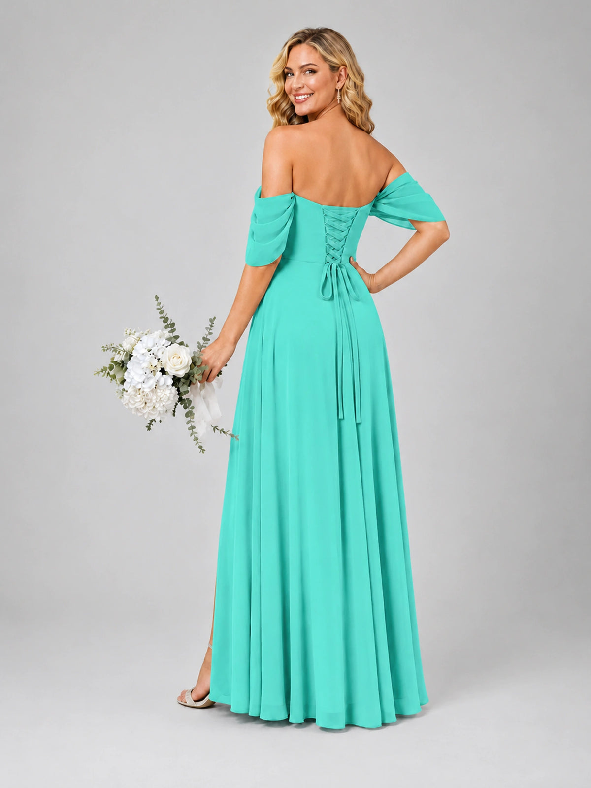 Off Shoulder Chiffon Bridesmaid Dress with Slit