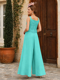 Elegant 3-Piece Chiffon Mother of the Bride Pantsuit with Floral Applique Jacket