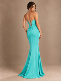 Emerald Green Strapless Mermaid Prom Dress with 3D Rose & Keyhole Cutout