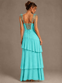 Spaghetti Strap Tiered Ruffles Chiffon Prom Dress