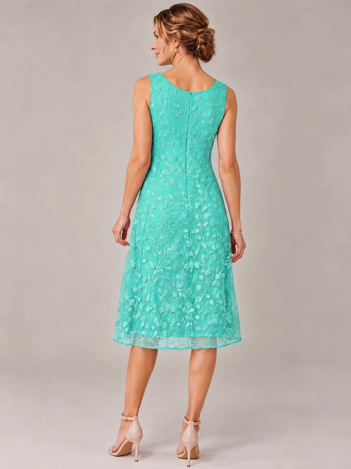 Tea Length Sequin Lace Mother of The Bride Dress with Chiffon Jacket