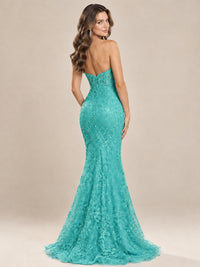 Strapless Corset Mermaid Prom Dress with Floral Lace Appliqué
