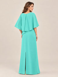 Cape Sleeve Mother of the Bride Dress with Asymmetrical Overlay