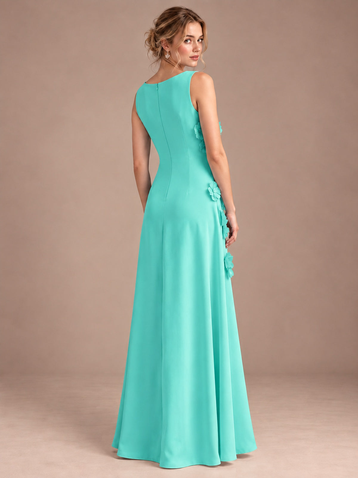 3D Floral Applique Sleeveless Formal Maxi Dress