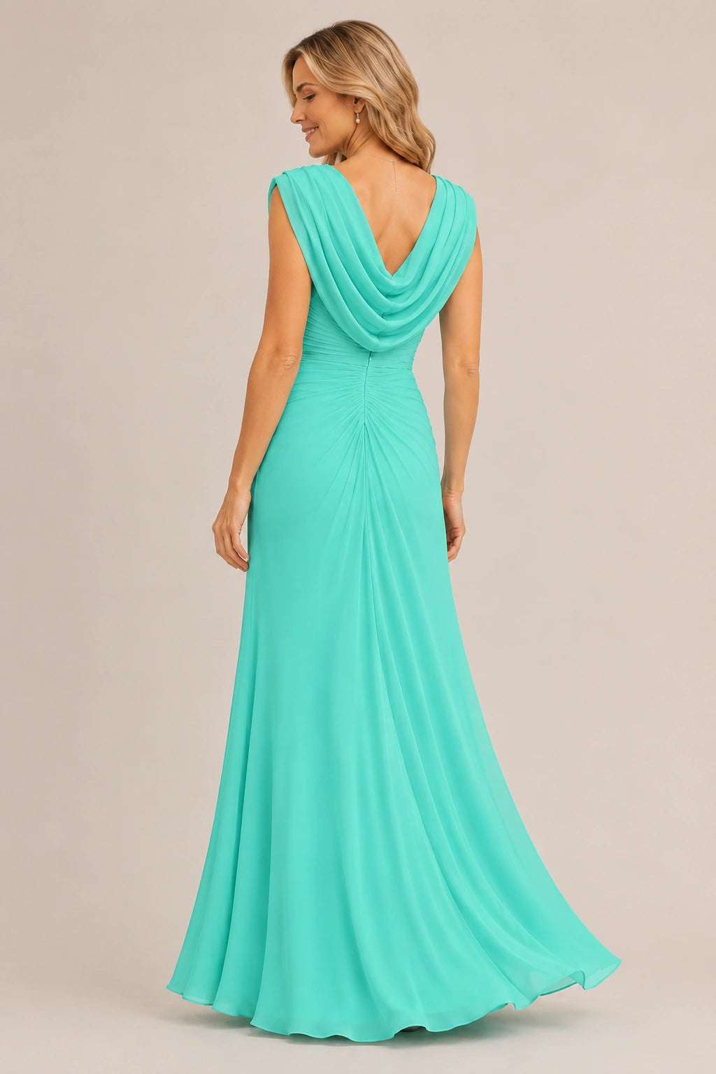 Cowl Neck Ruched Chiffon Mother of the Bride Dress