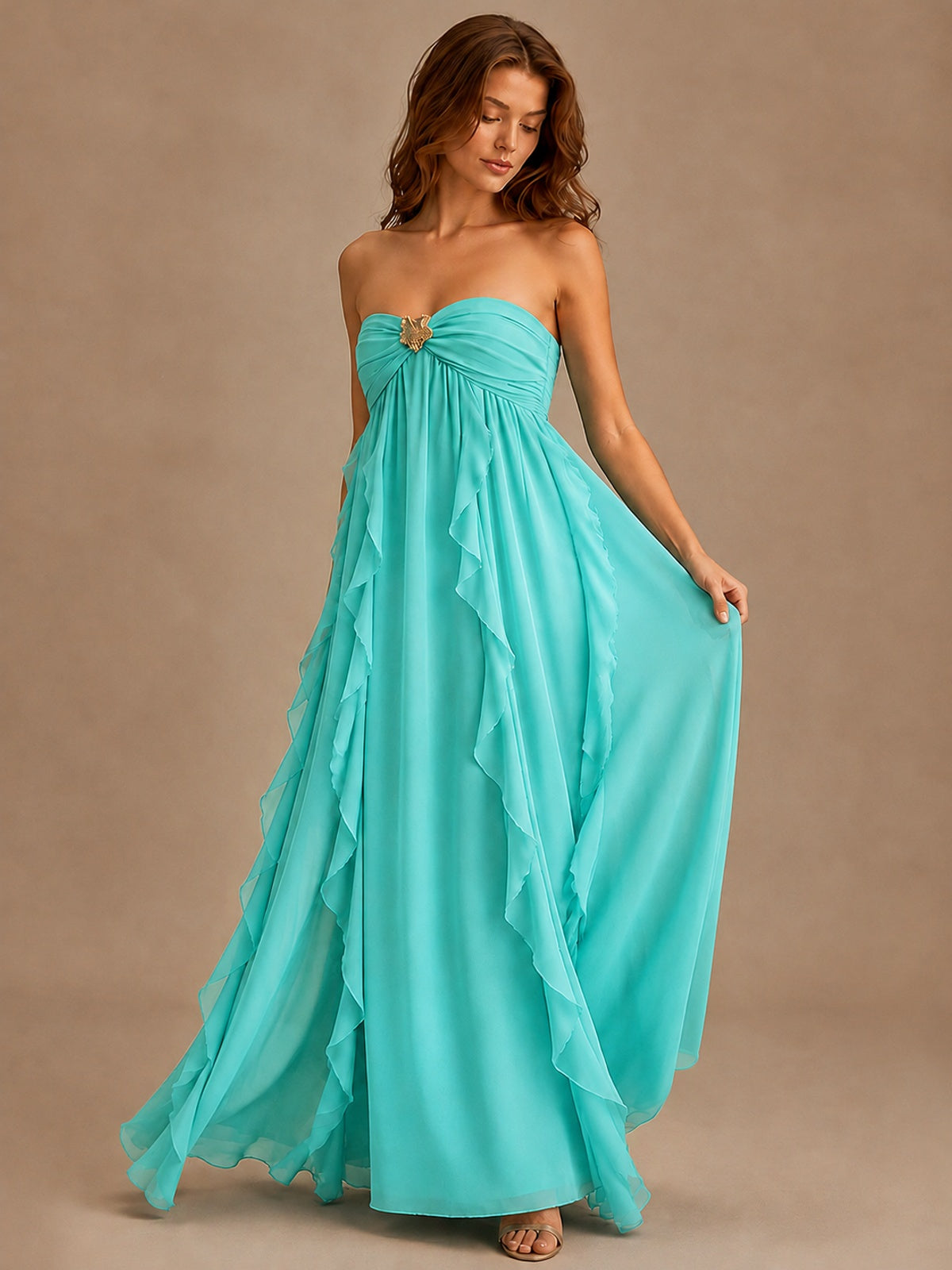 Srapless Sweetheart Chiffon Prom Dress Ruffle Formal Evening Gown