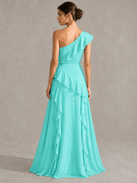 Sage Green One Shoulder Ruffle Bridesmaid Dress